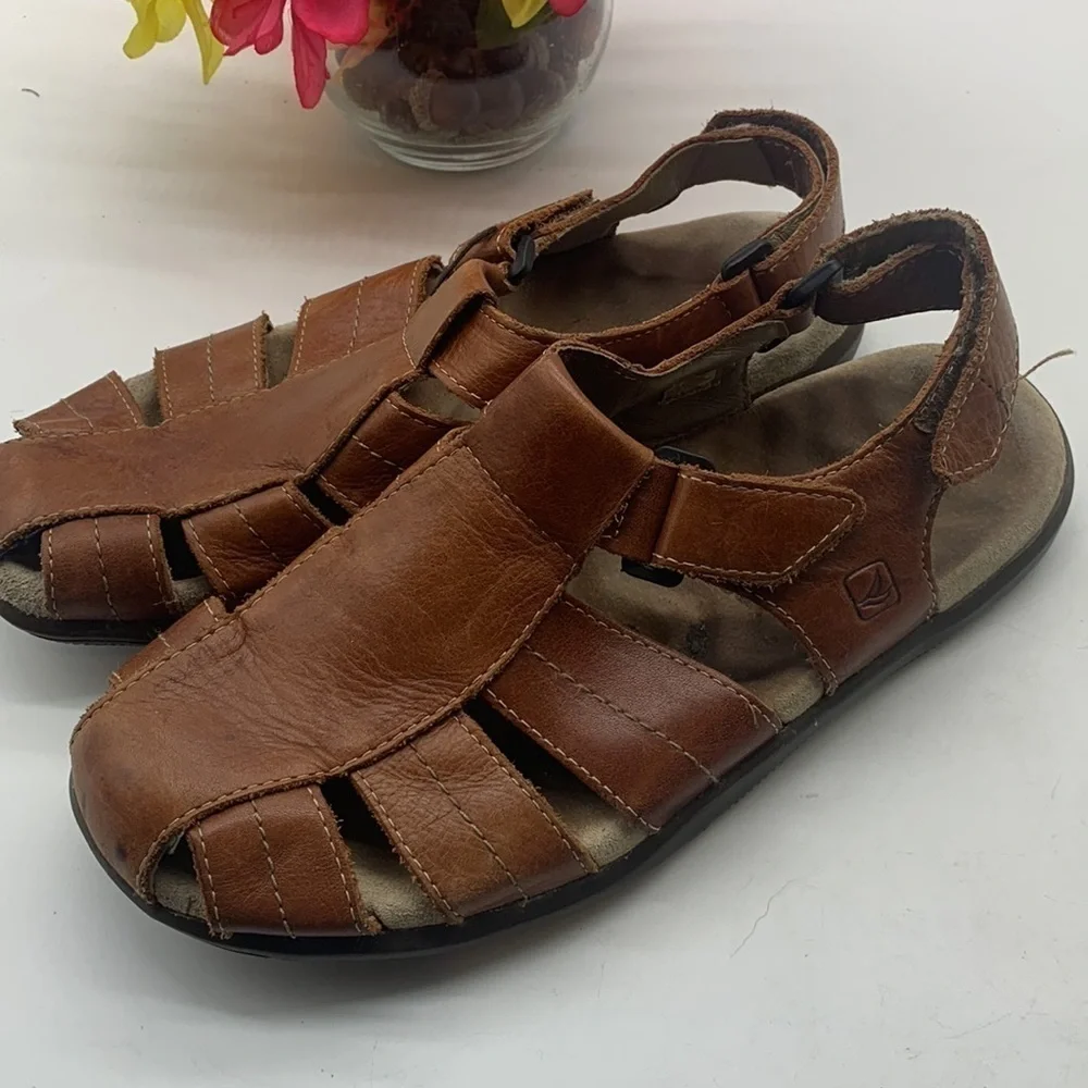 Sperry Brown Leather Fisherman Sandals Sz 9. MS1349C